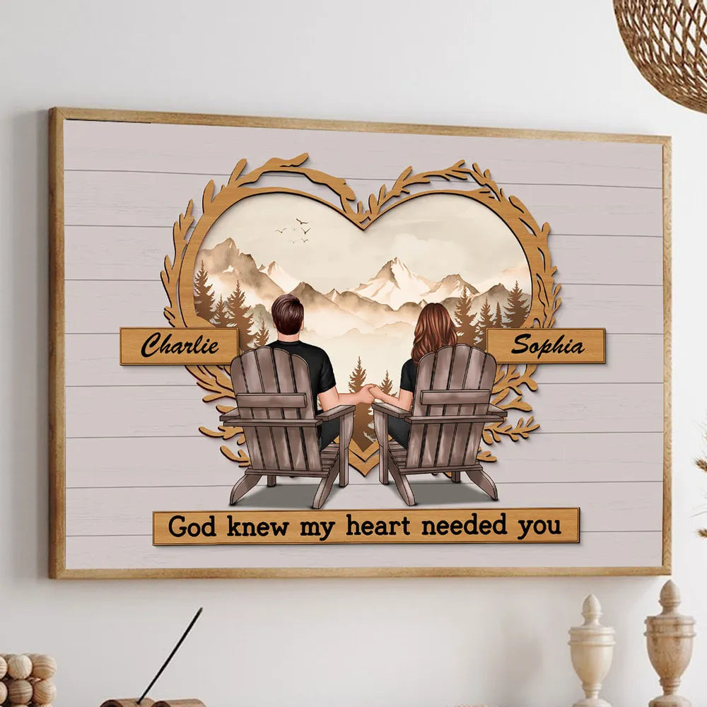 Couple Mountain View Poster – “God Knew My Heart Needed You” wall art, a perfect romantic gift for couples