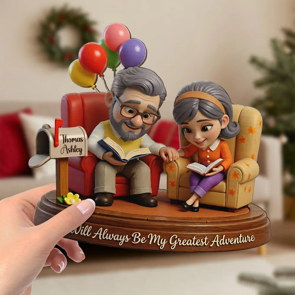 Personalized 2-Layer Wooden Plaque Reading Couple Scene With Greatest Adventure Quote - Unique Anniversary Gift For Husband Or Wife