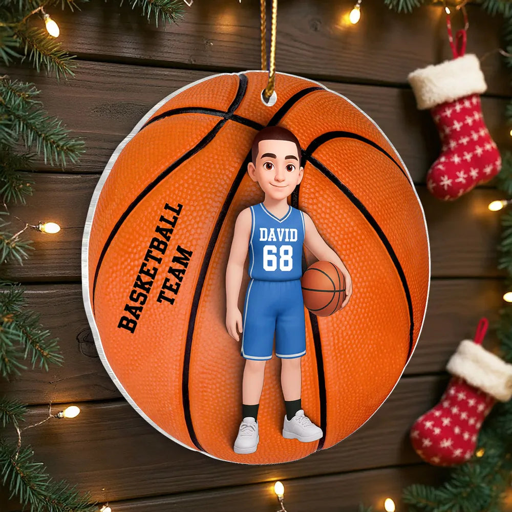 Basketball Player Acrylic Ornament – Festive Tree Décor with Ball, Unique Keepsake Gift for Athletes, Coaches, Teammates, and Sports Families