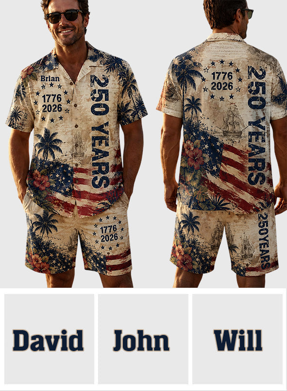 250 Years Vintage US Independence Day Aloha Shirt & Pants Set - Personalized Independence Day/ 4th of July Hawaiian Shirt & Men Shorts
