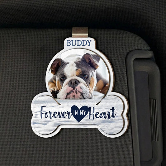 Forever In My Heart 2-Layer Wooden Car Visor Clip with Custom Pet Photo, Sweet Memorial Gift to Keep Them Close