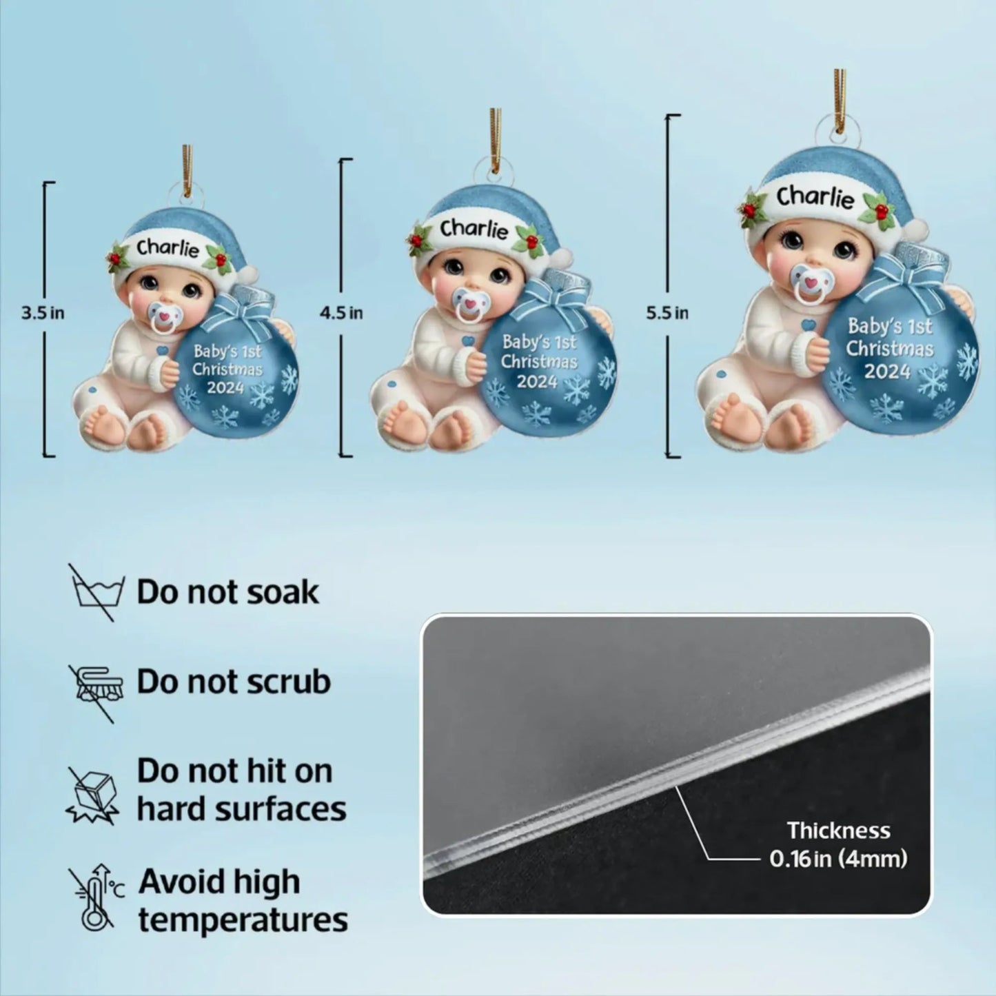 Personalized Acrylic Ornament for Baby's First Christmas, Cute Winter Design, Keepsake Holiday Gift for New Parents
