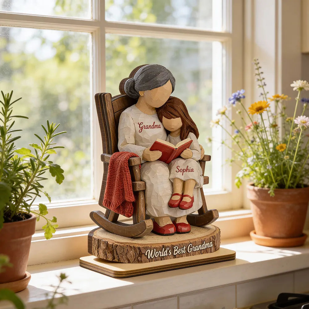 World's Best Grandma Personalized 2-Layer Wooden Plaque, Heartwarming Reading Moment Keepsake Gift for Grandma