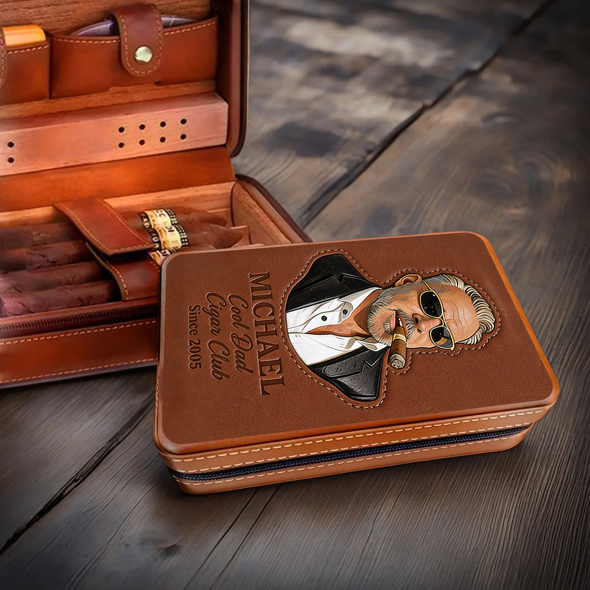 Dad Loves Cigars - Personalized Father Travel Cigar Humidor Case