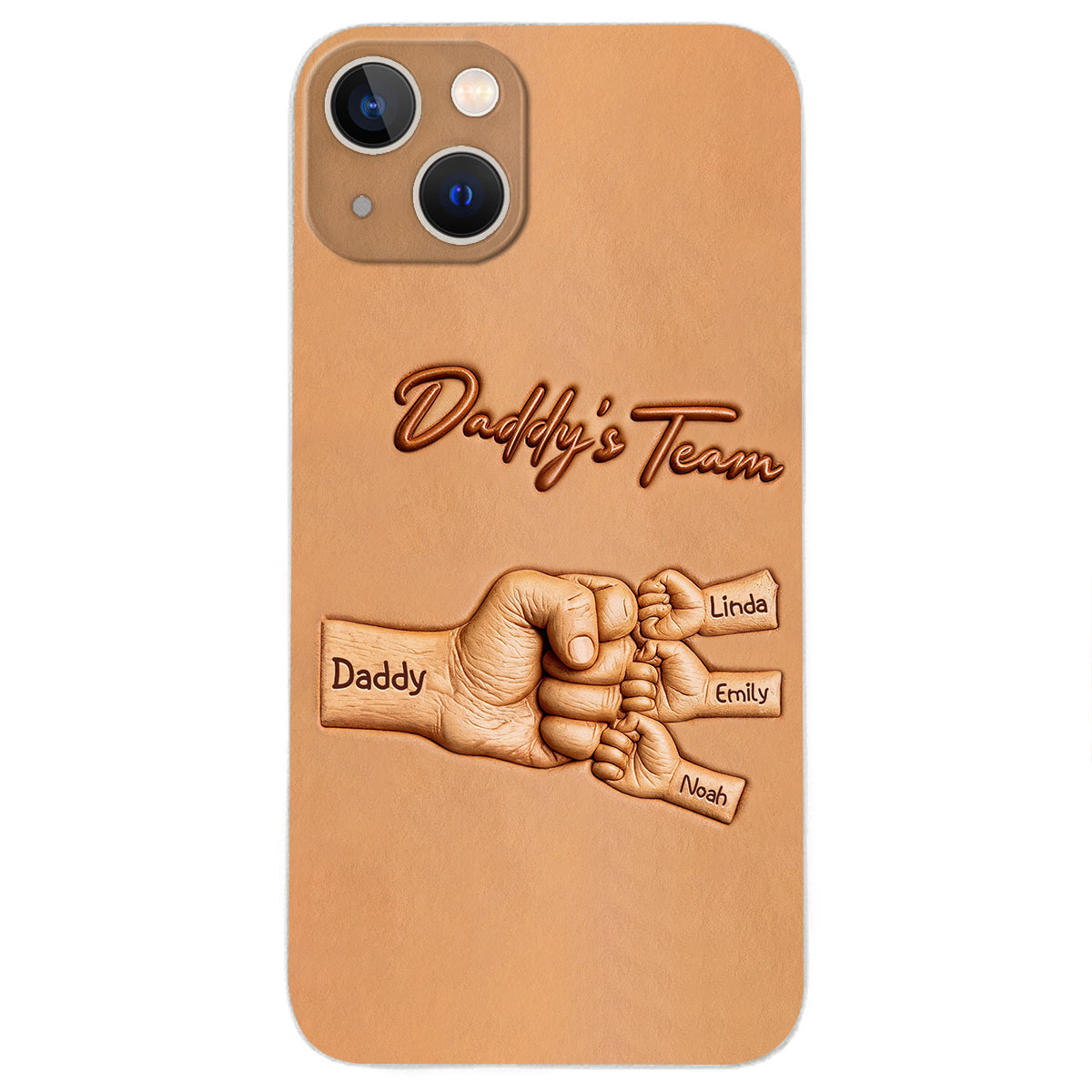Daddy's Team - Personalized Father 3D Embossed Leather Phone Case