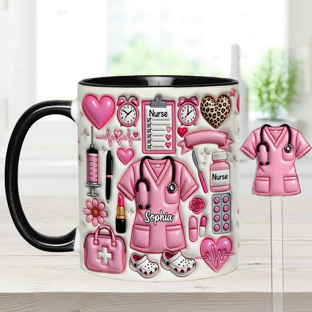Love Being A Nurse - Personalized Nurse Set Accent Mug with Acrylic Stirrers
