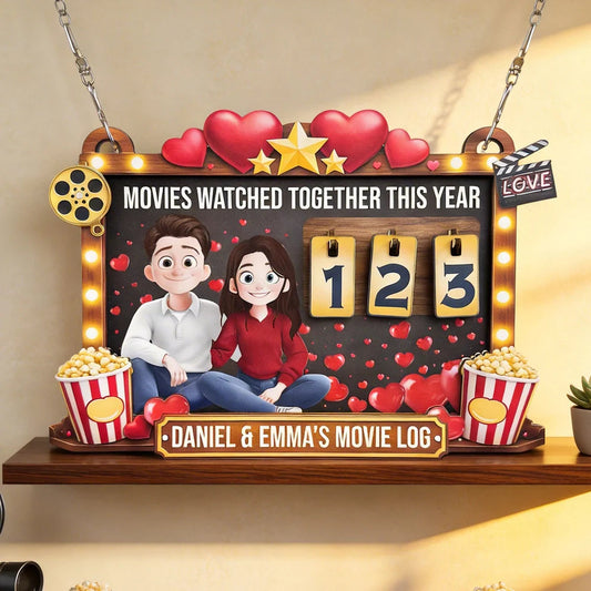 Movies Watched Together This Year Wooden Hanging Tracker, Cute Couple Movie Log Wall Decor, Creative Gift