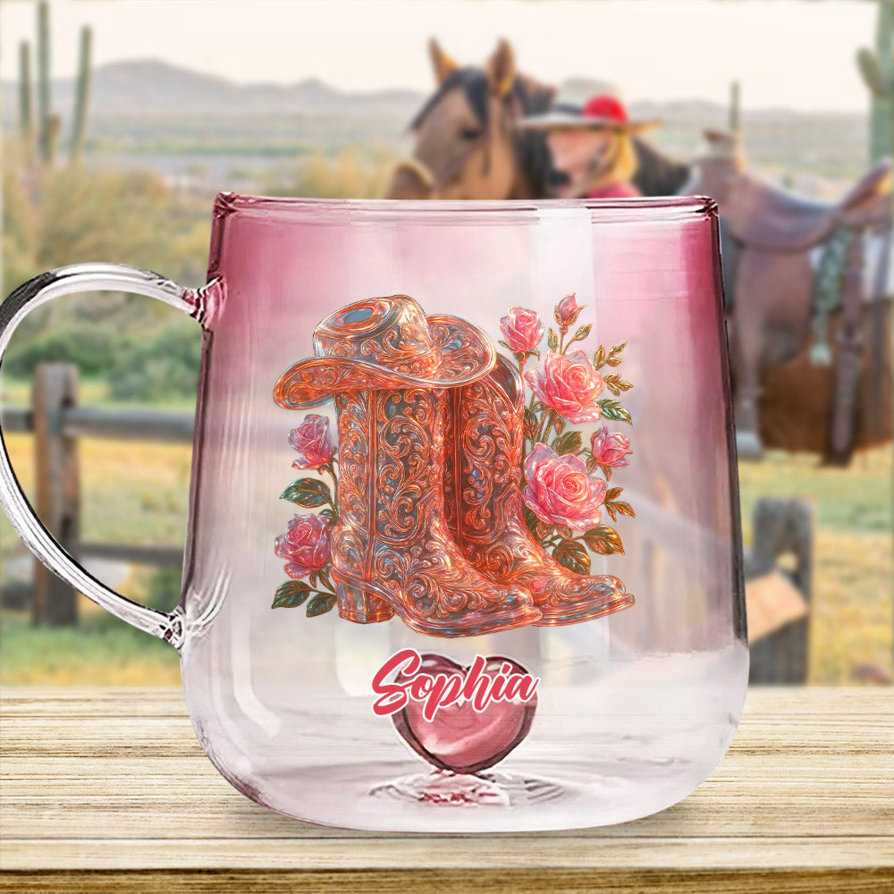 Cowgirl Boots - Personalized Cowgirl Gradient Glass Mug
