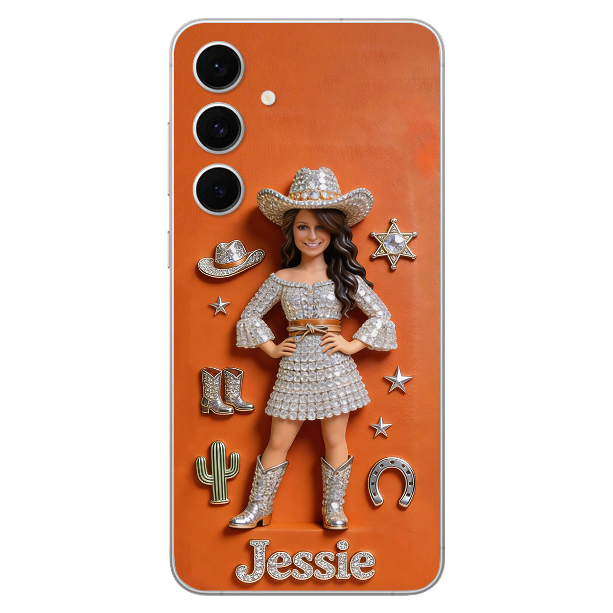 Cowgirl Spirit - Personalized Cowgirl 3D Embossed Leather Phone Case