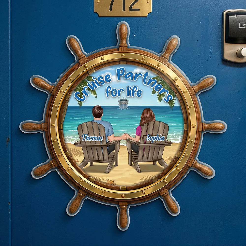 Acrylic Magnet Personalized Cruise Couple Keepsake with Ship Wheel Design - Sweet Romantic Gift for Your Travel Partner