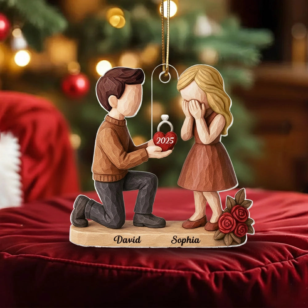 Engagement Acrylic Ornament with Kneeling Proposal & Roses, She Said Yes keepsake, unique gift for Couples and Fiance/Fiancee