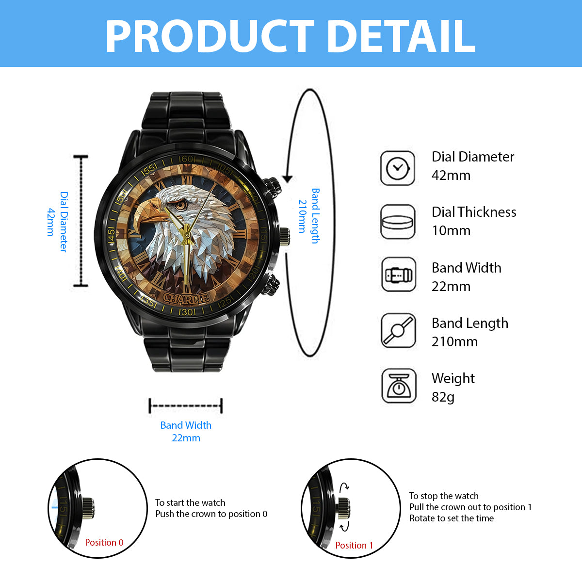 Geometric Eagle - Personalized Bald Eagle Hand Watch