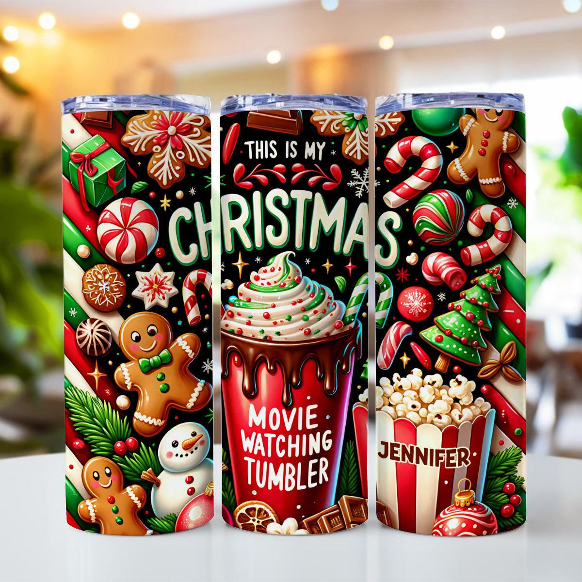 Christmas Movie Watching - Personalized Christmas Skinny Tumbler