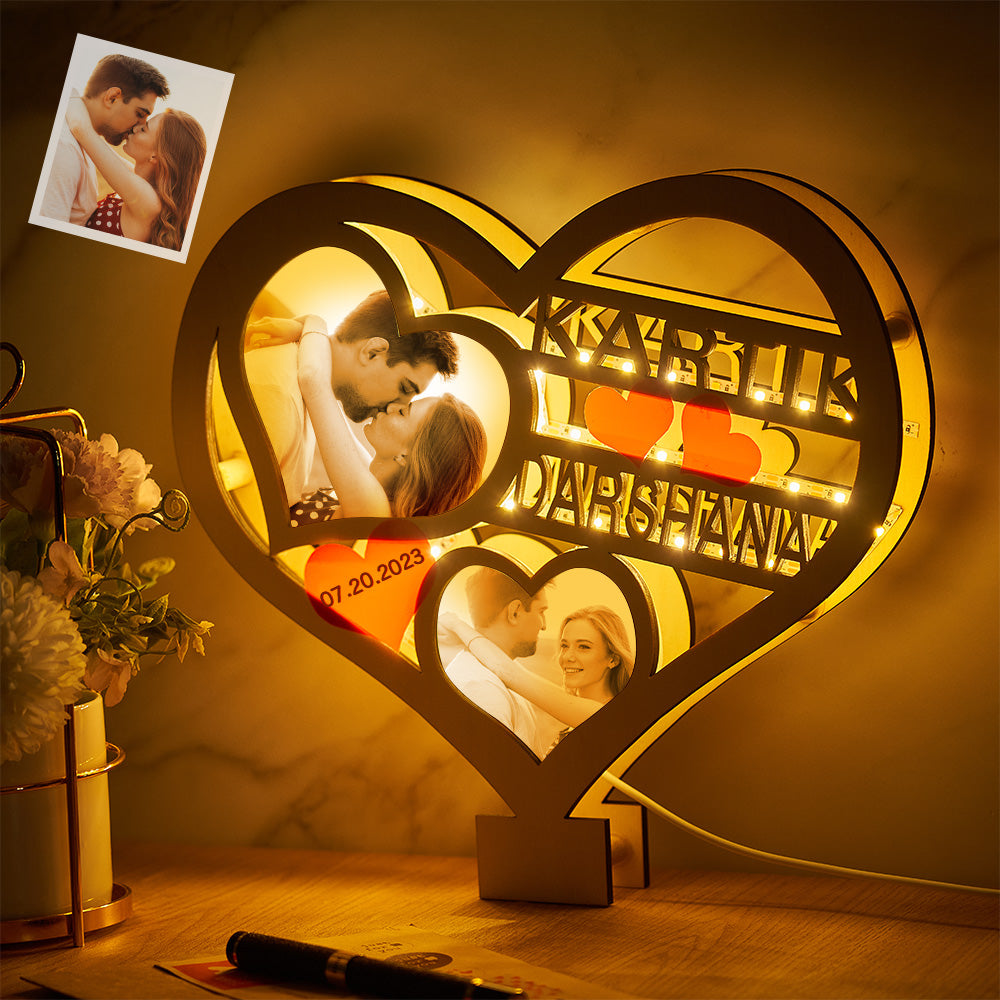 Custom Heart Photo Heart Photo Lamp - gift for husband, wife, girlfriend, boyfriend - Personalized Lamp