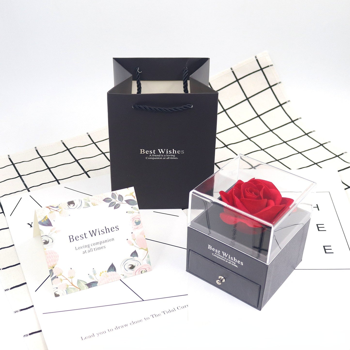 Many Color Gift Rose Jewelry Gift Box With Card And Bag