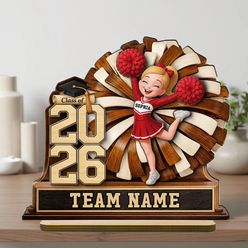 Personalized 2-Layer Wooden Plaque Cheerleader Graduation Decor With Class of and Team Name, Unique Gift