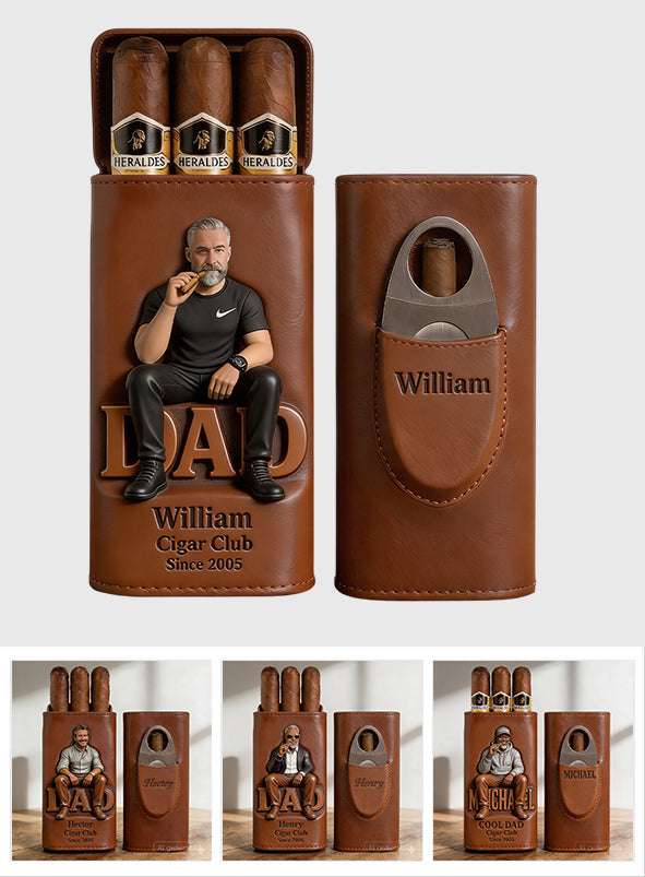 Dad Loves Cigars - Personalized Father Leather Cigar Humidor Case