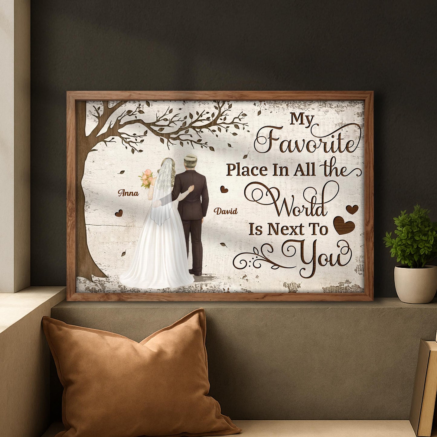 Personalized Couple Poster Back View Under Tree Romantic Quote Wall Decor Unique Gift for Husband or Wife