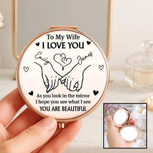 To My Wife I Love You Metal Compact Mirror, Personalized Romantic Keepsake, Pocket Mirror She'll Carry Daily, Unique Gift