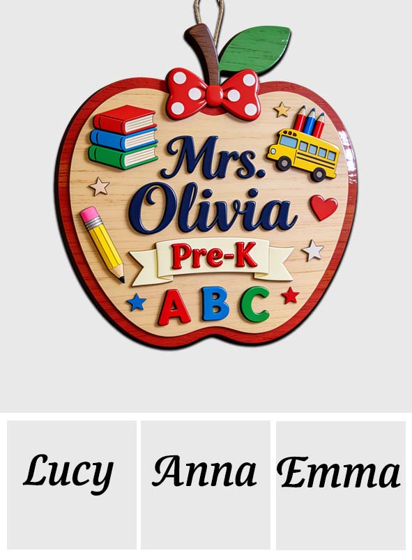 Apple 3D Shaped Door Hanger - Personalized Teacher Custom Shaped Wood Sign