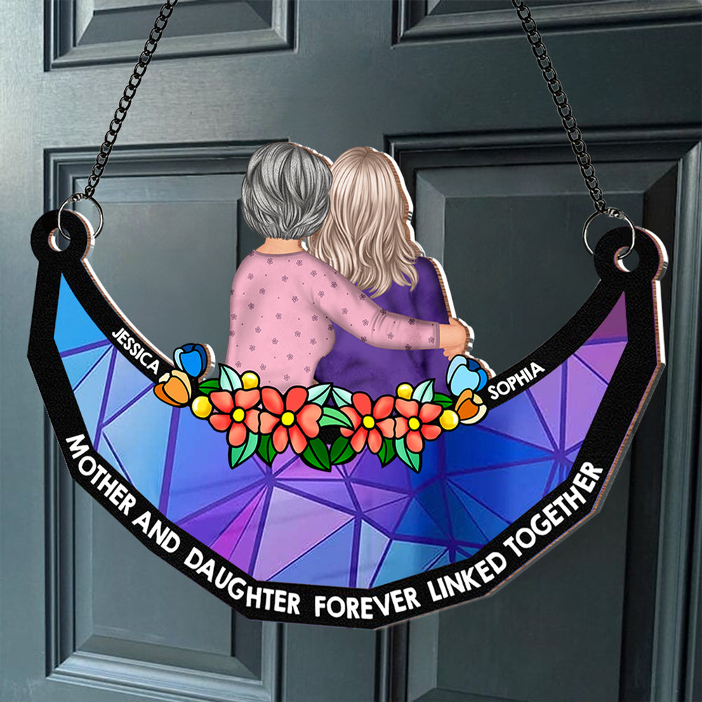 Mother-Daughter Themed Wood and Acrylic Layered Ornament – Warm Hug Design, Personalized Gift for Mother or Daughter