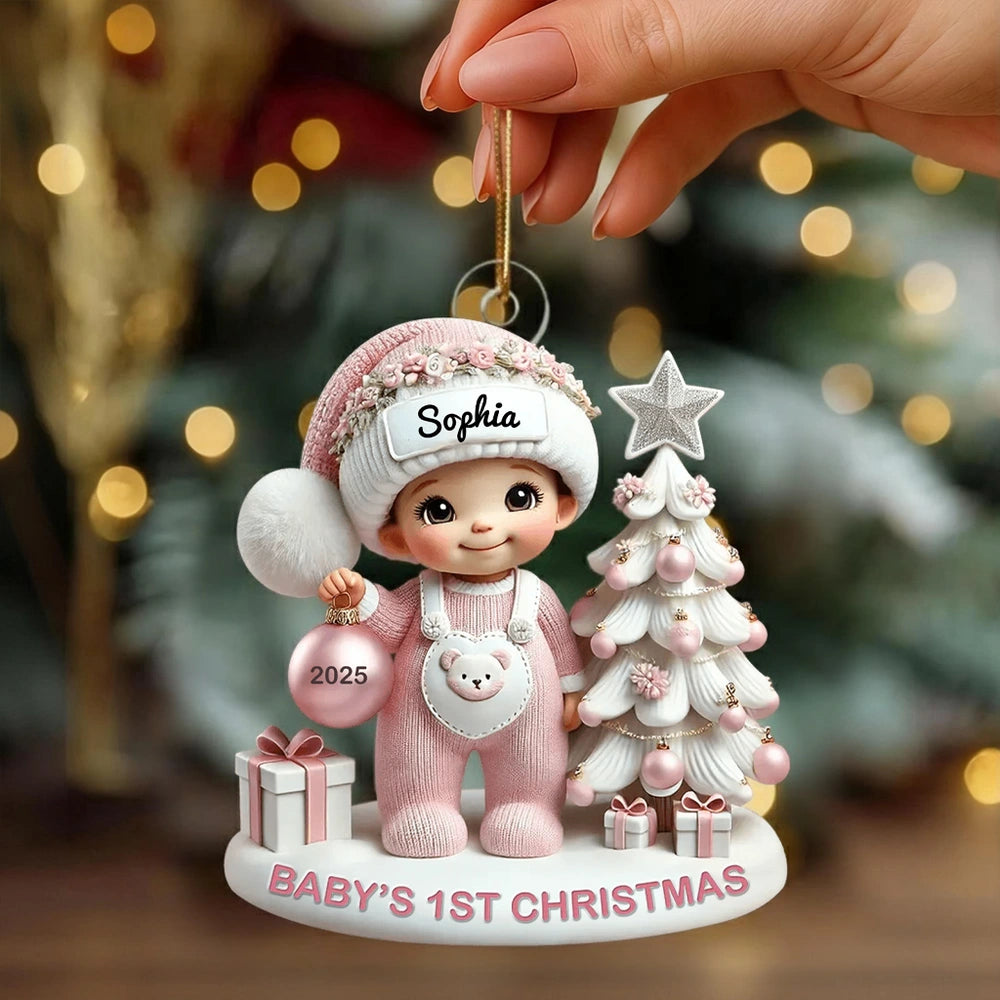Personalized Acrylic Ornament for Baby's First Christmas – Cute Pastel Tree Design, Keepsake Holiday Decor & Unique New Baby Gift