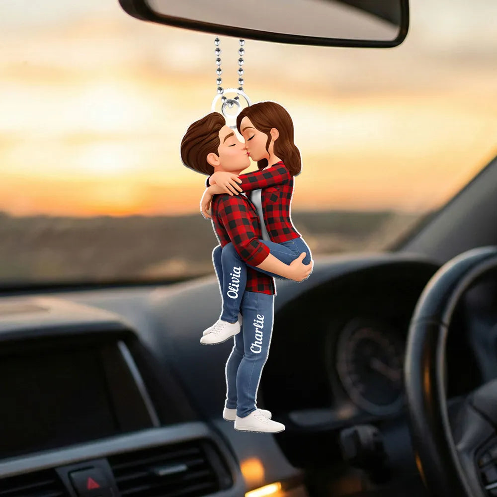 Personalized Kissing Couple Acrylic Car Hanger Cute Rearview Mirror Decor Unique Gift for Him or Her