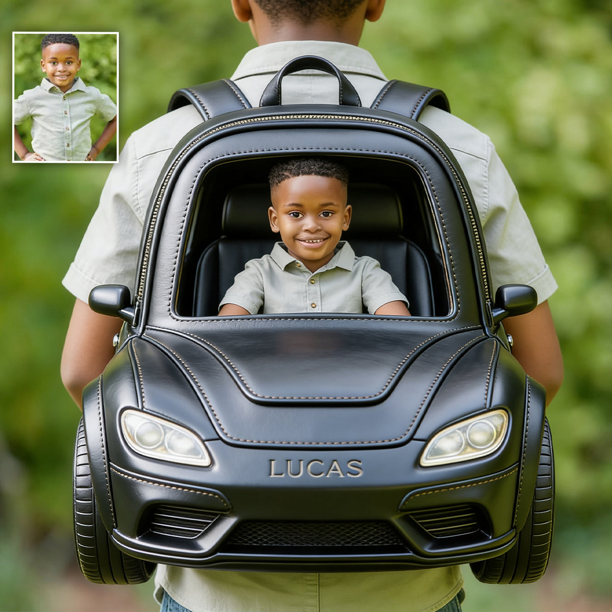 Custom From Photo And Vehicle - Personalized Kid Changeable Leather Patch Backpack
