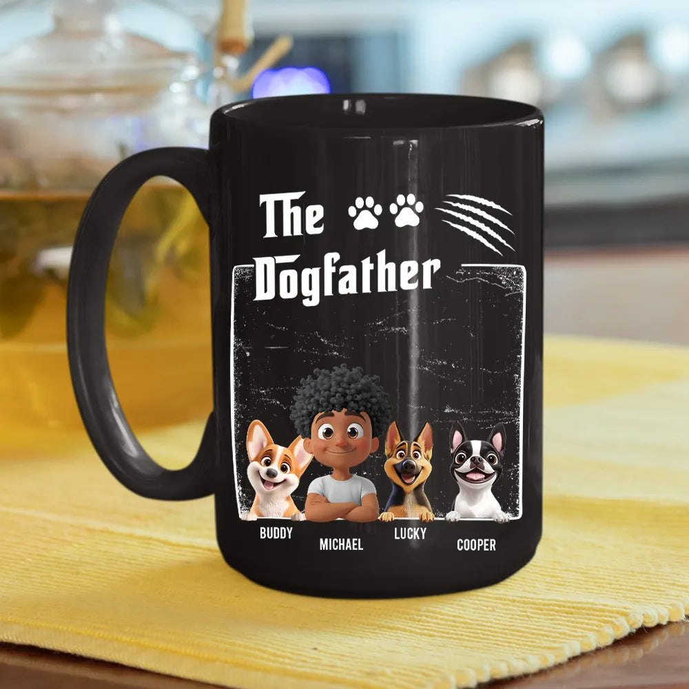 Personalized Dogfather Full Color Mug with Cartoon Man & Dog – Fun Coffee Gift for Dog Dads & Unique Birthday Surprise