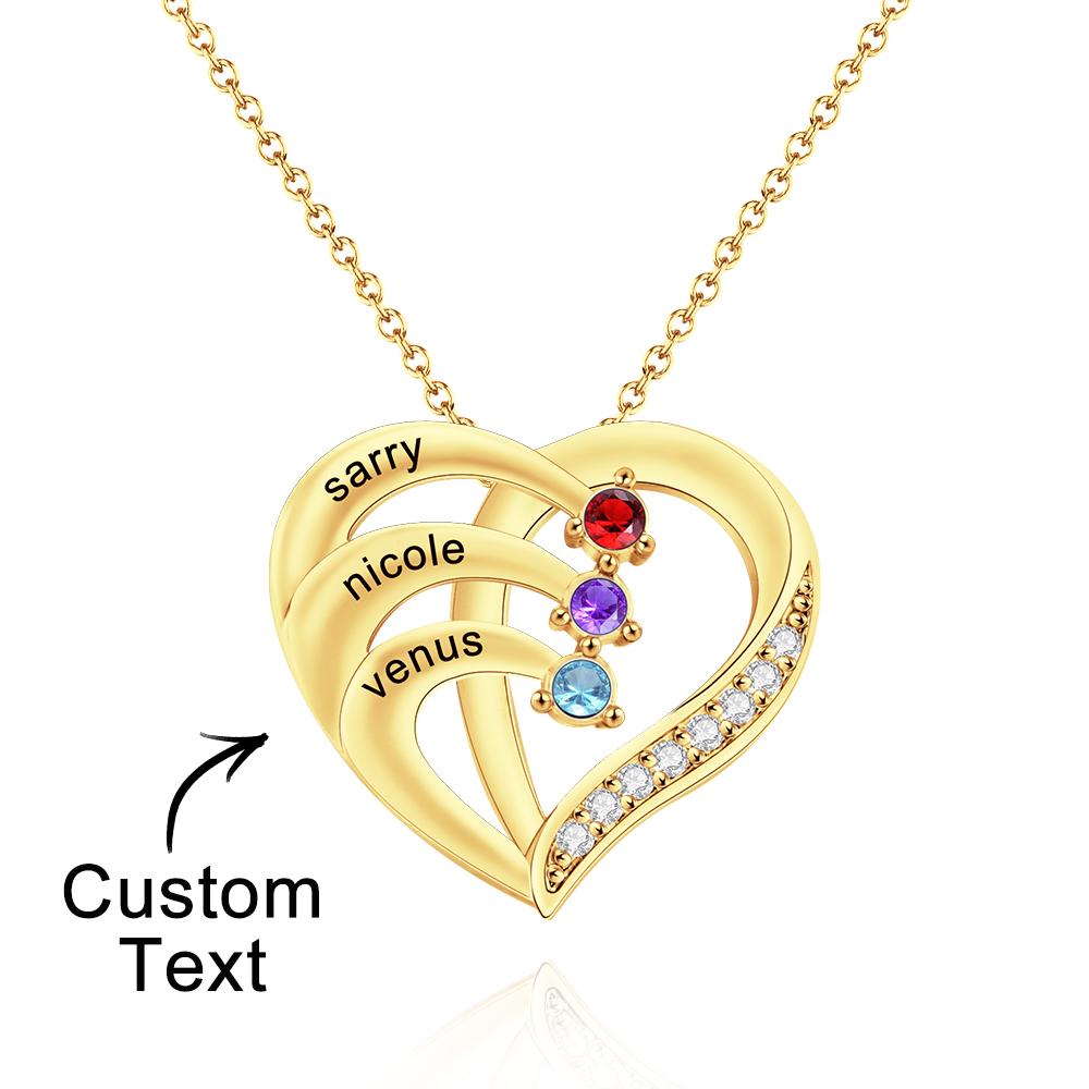 Love By Heart - Personalized Family Names Heart Shaped Necklace With Birthstone
