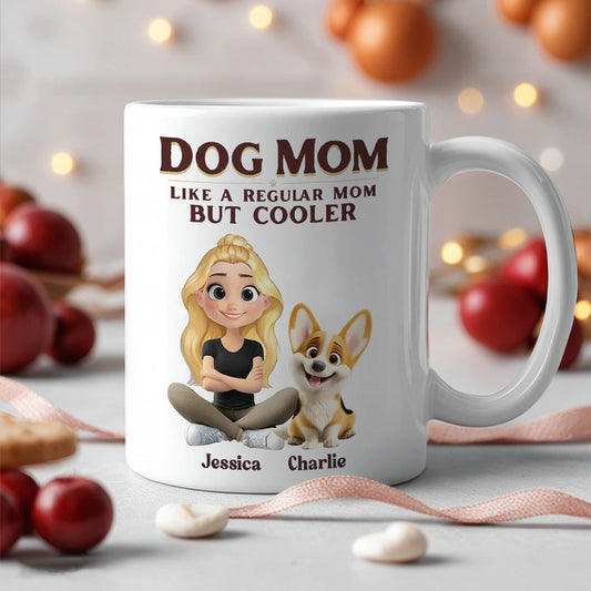 Personalized Dog Mom White Ceramic Mug with Cute Cartoon Portrait, Fun Everyday Coffee Cup, Unique Gift for Cool Pet Moms