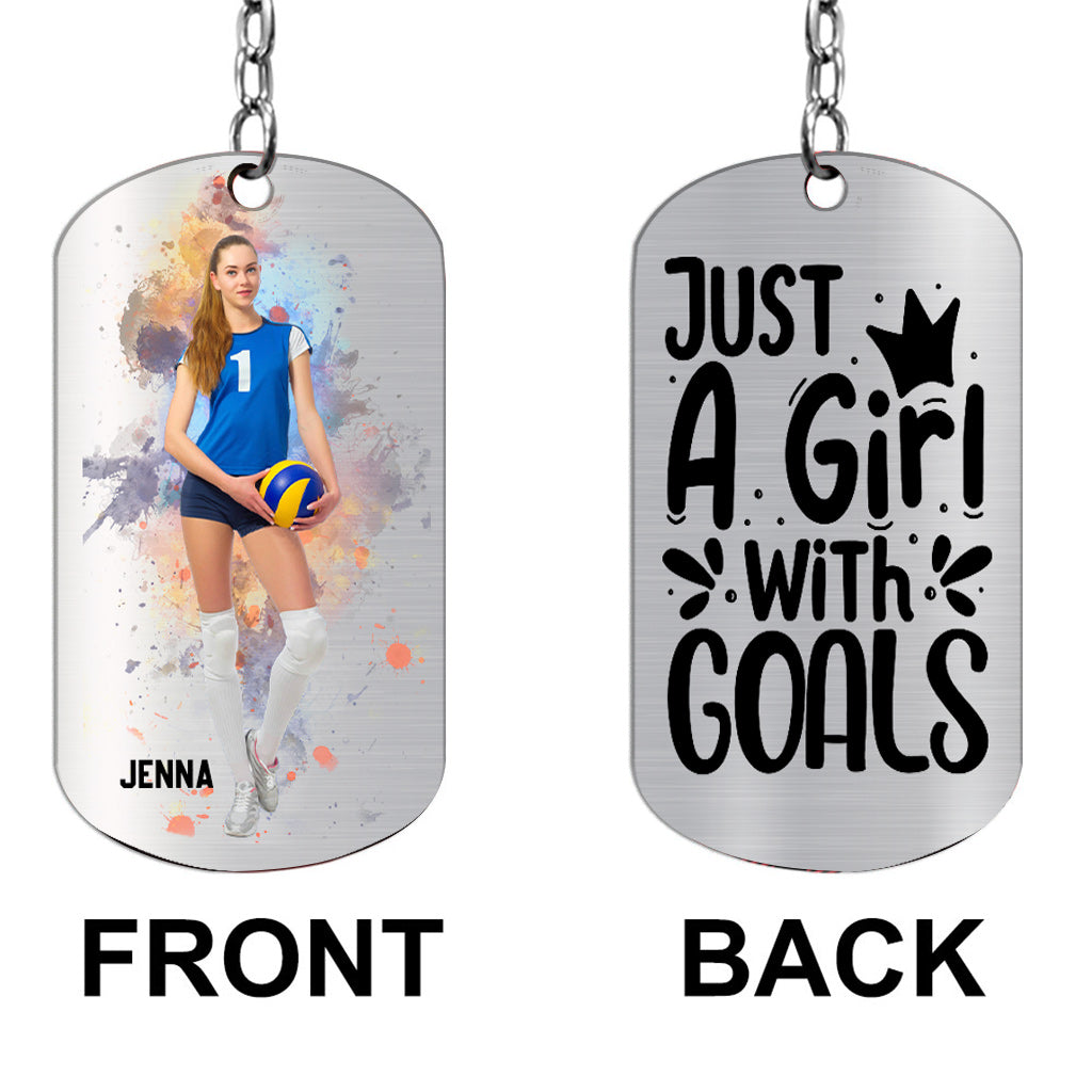 Just A Girl With Goals - Personalized Volleyball Stainless Steel Keychain