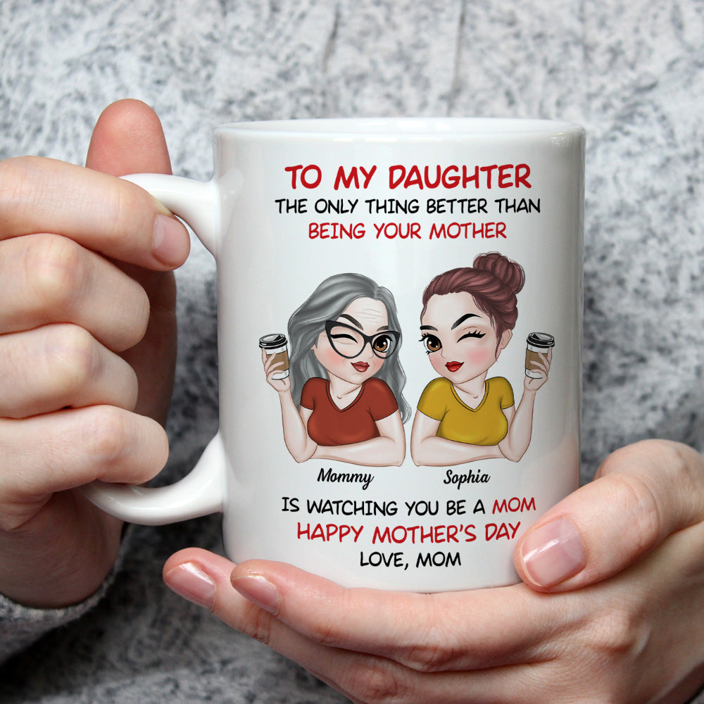 Personalized Ceramic Mug for Daughter, Cute Mom Daughter Coffee Characters, Happy Mother's Day, Unique Gift from Mom