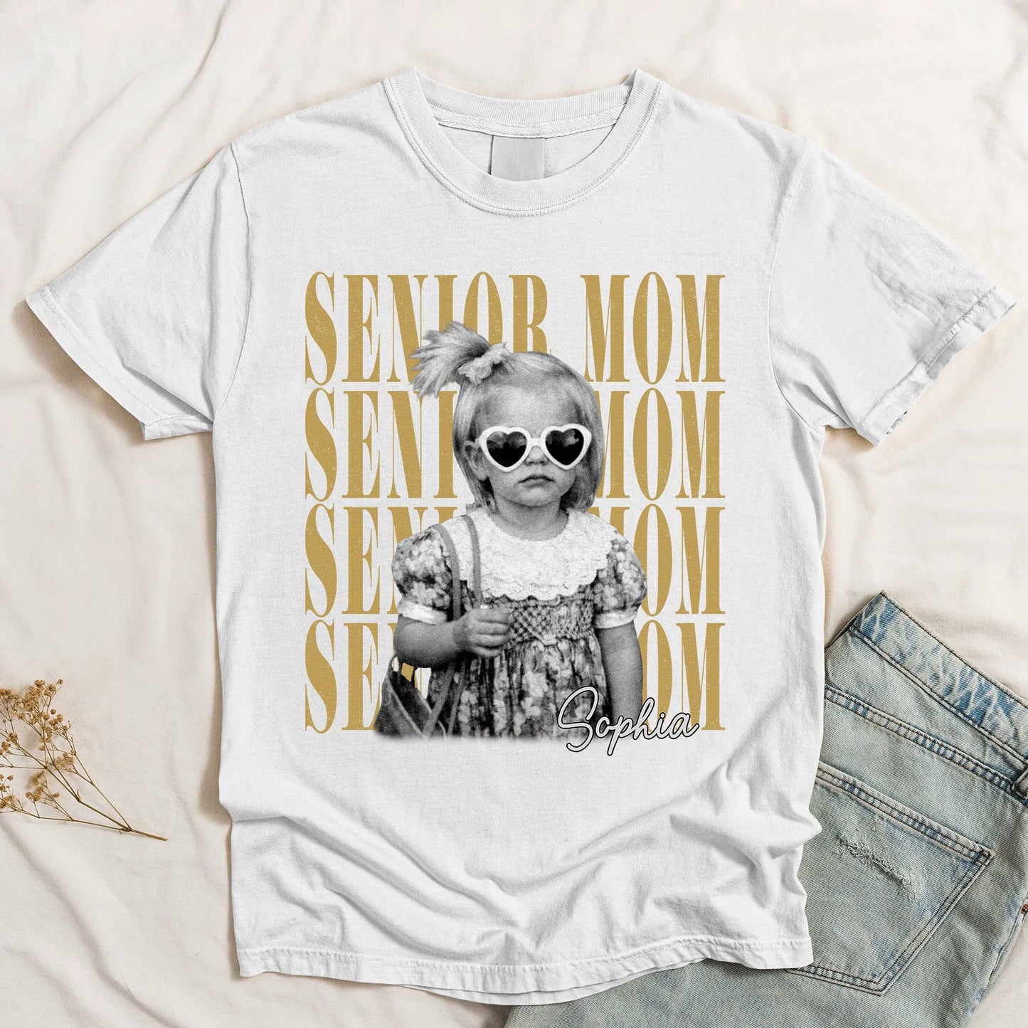 Personalized Senior Mom Classic Tee With Custom Photo Style Print, Vintage Look Unique Gift For Proud Moms