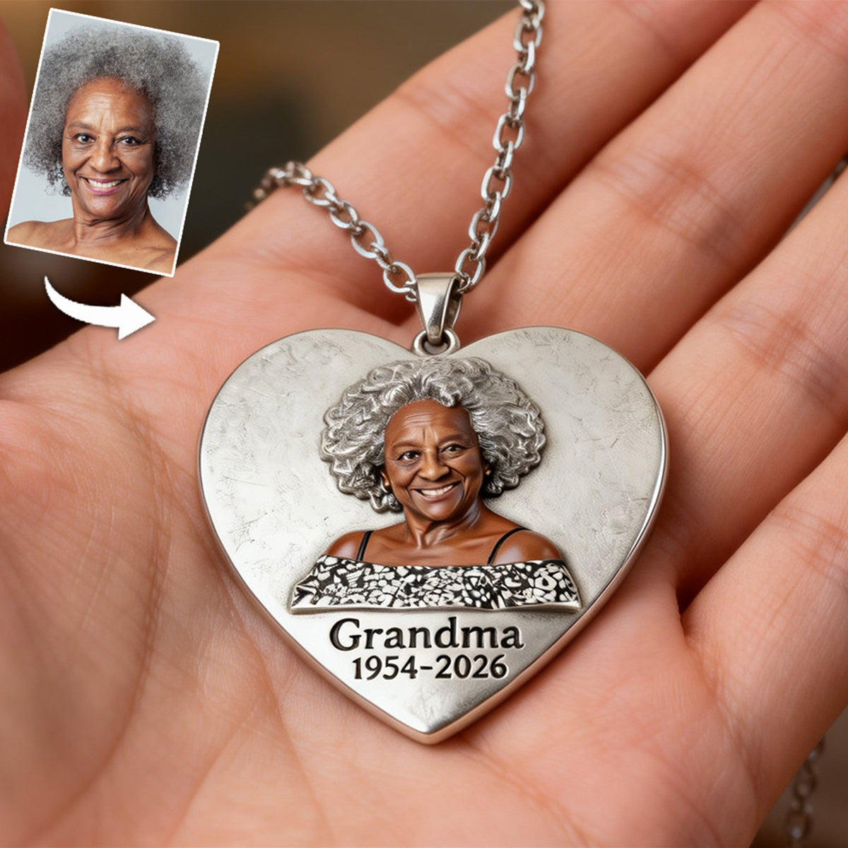 Always In My Heart - Personalized Memorial Shaped Metal Pendant Necklace