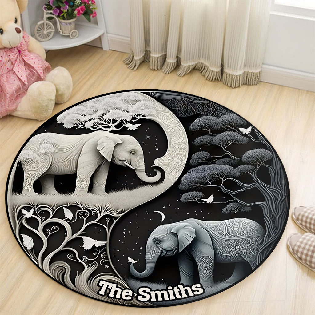 Elephant Harmony - Personalized Elephant Round Rug