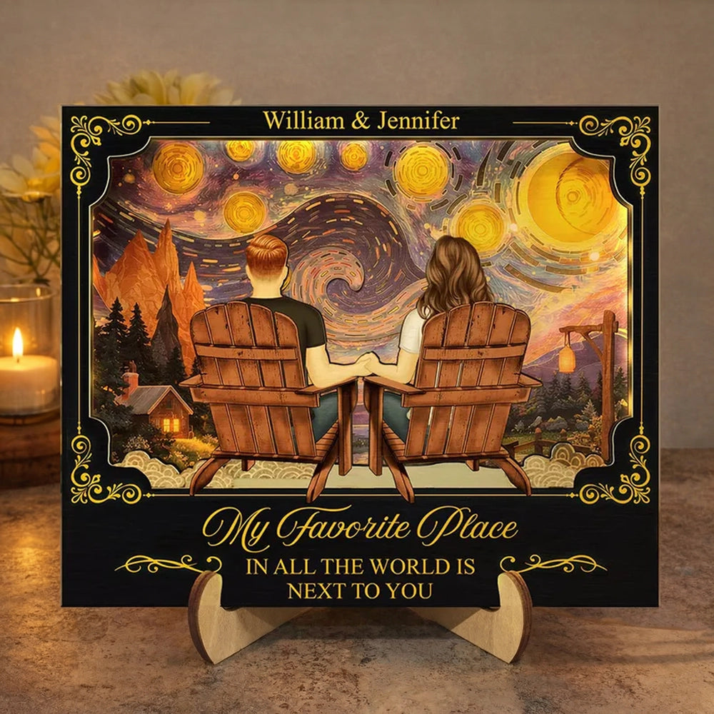 2-Layer Wooden LED Plaque Custom Printing 'My Favorite Place Is Next To You' Cozy Warm Light Couple Keepsake Gift