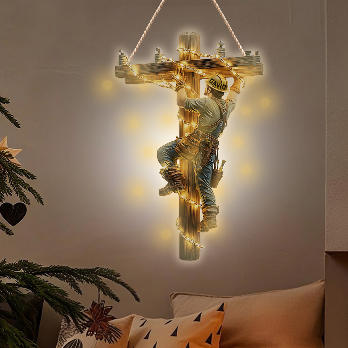 Keep The Light On - Personalized Lineman LED Light Acrylic Sign