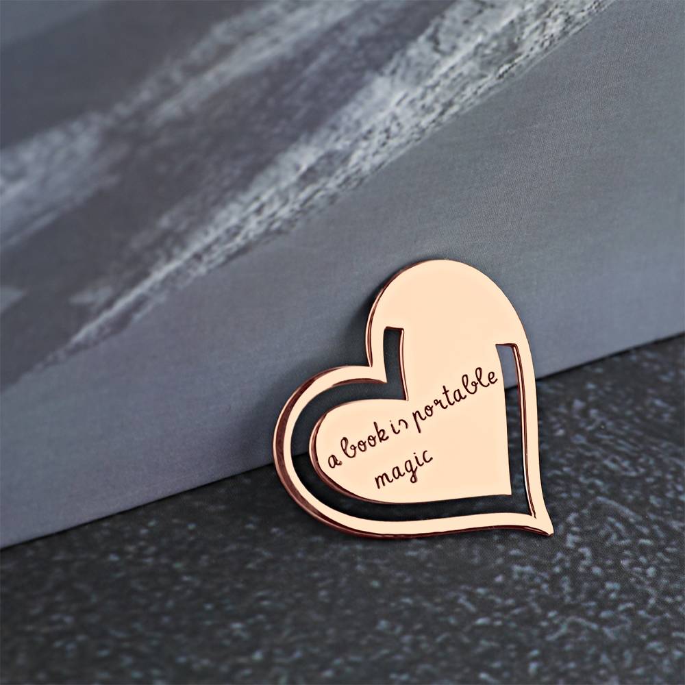 Any Message - Personalized Text Engraved Heart Metal Bookmark
