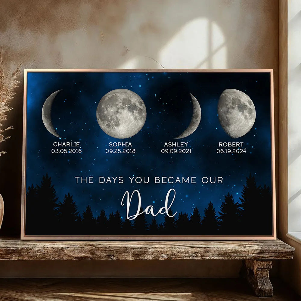 The Days You Became Our Dad Poster – Moon Phases over Forest Night Sky, Creative Personalized Gift for Dad