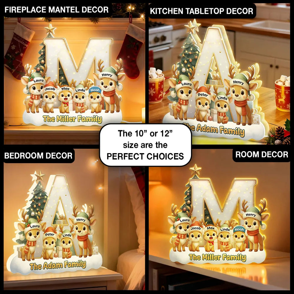 Personalized Acrylic Initial Letter Light Box with Reindeer Family, Cozy Christmas Tree Glow, Festive Home Decor Gift