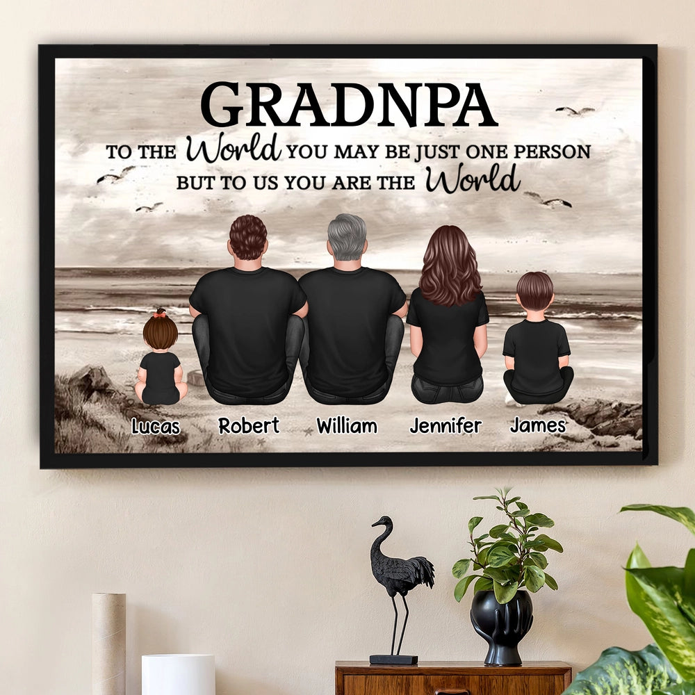 Poster Personalized Grandpa Beach Scene Family Art, You Are Our World, Vintage Style, Unique Gift from Grandkids