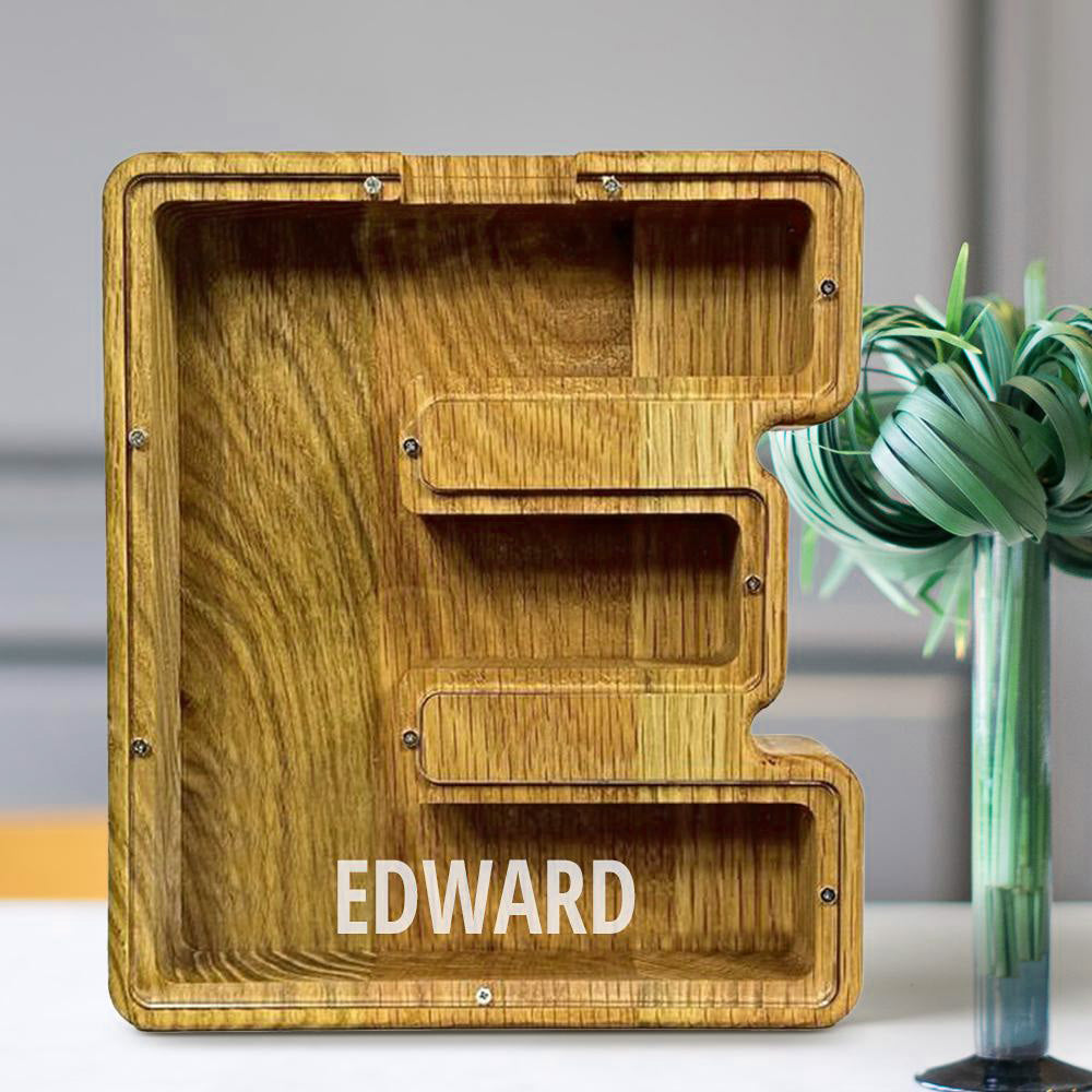 Custom Initial And Name - Personalized Letter And Name Tung Wooden Piggy Bank