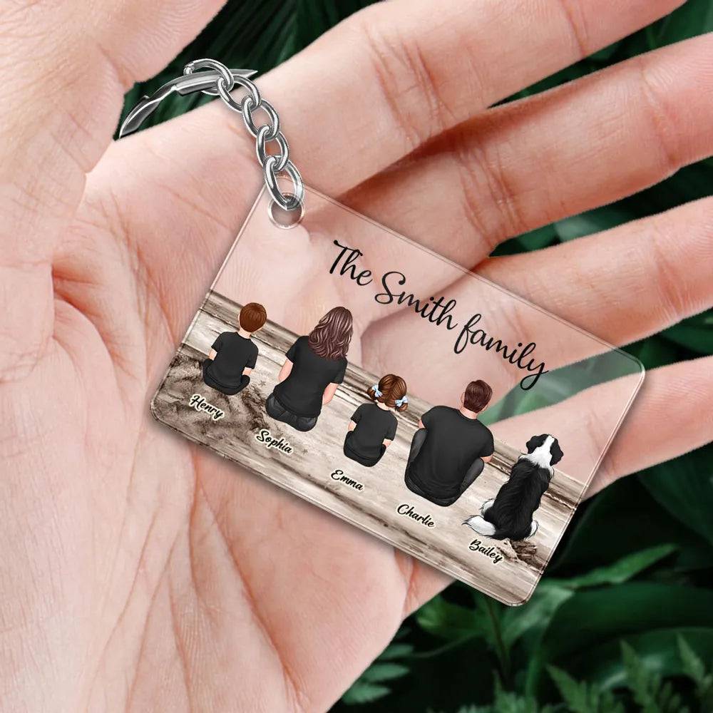 Beach Landscape Family Sitting Back View - Personalized Doormat or Keychain or Poster or Plaque or Car Hanger or Pillow - Ideal Gift for Loved Ones