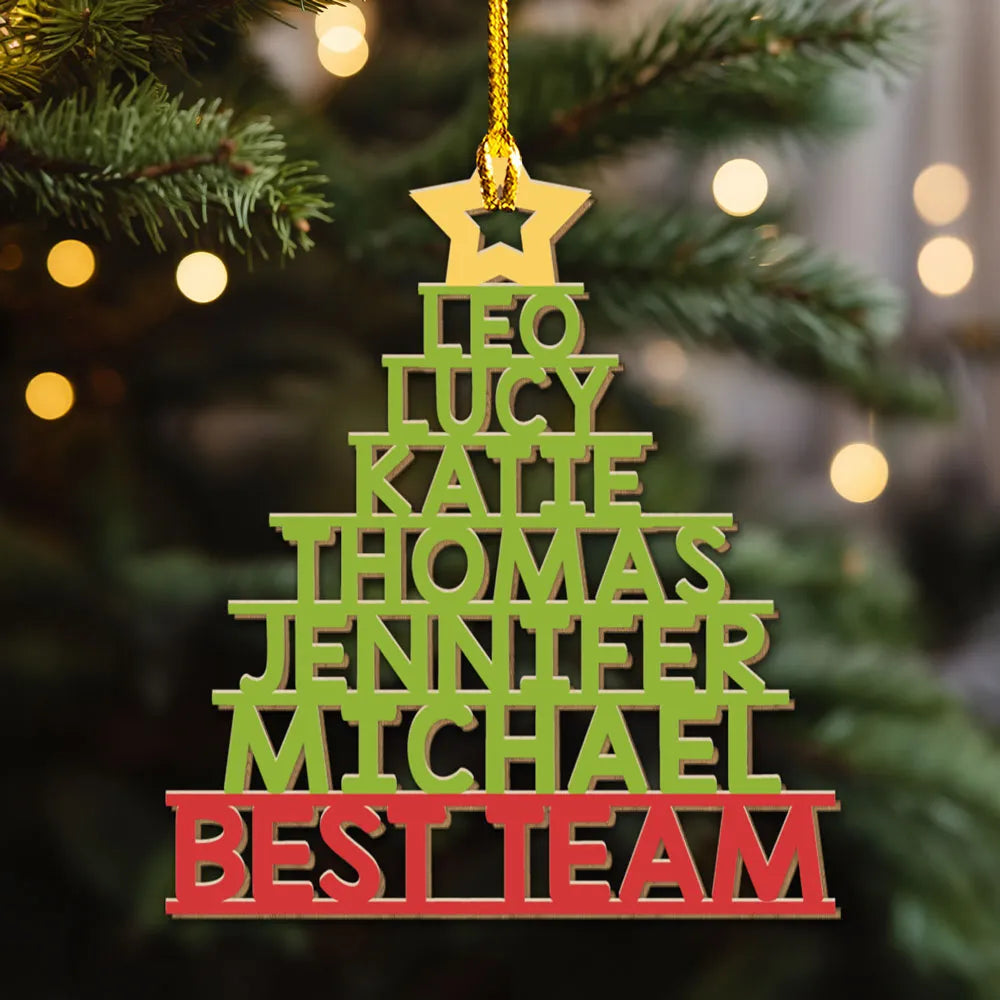 Personalized Acrylic Ornament Christmas Tree With Team Names, Festive Office Decor & Unique Holiday Gift