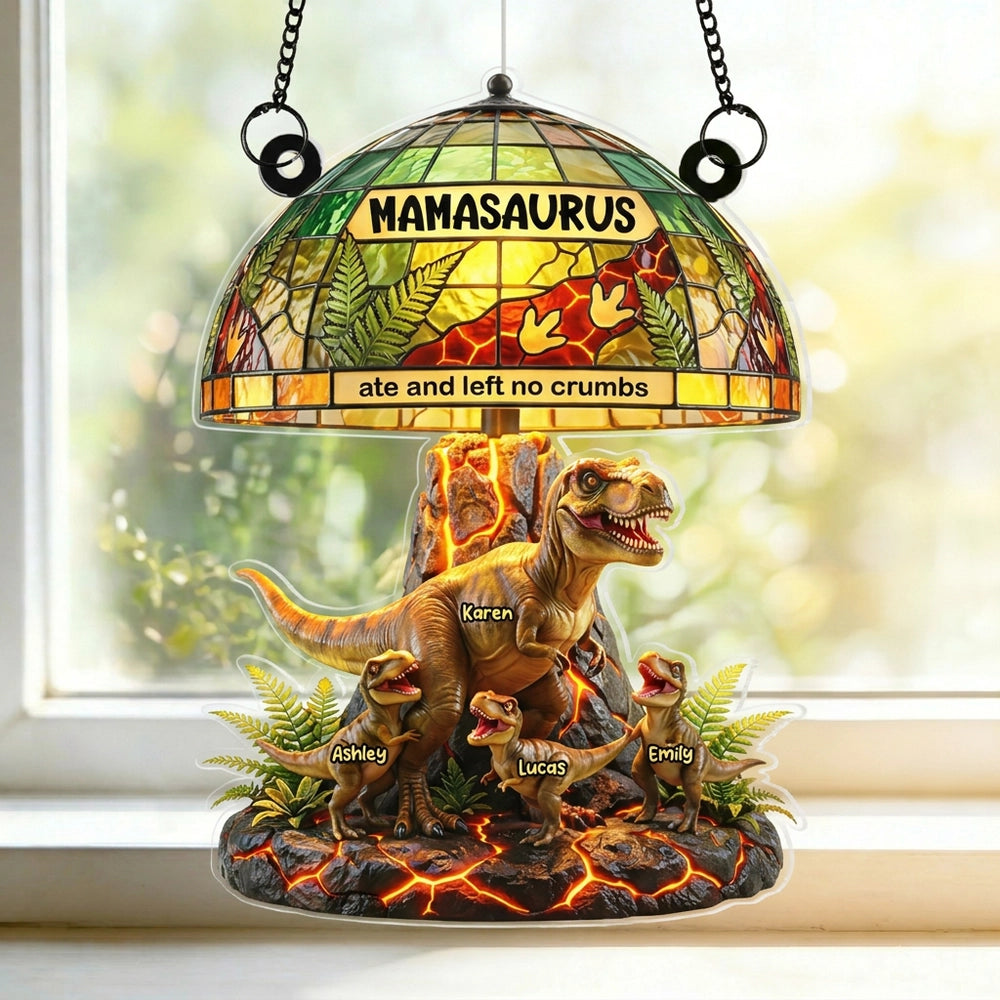 Personalized Acrylic Suncatcher Ornament Mamasaurus Ate And Left No Crumbs Window Decor - Unique Mother's Day Gift for Mom