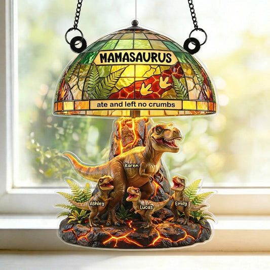 Personalized Acrylic Suncatcher Ornament Mamasaurus Ate And Left No Crumbs Window Decor - Unique Mother's Day Gift for Mom