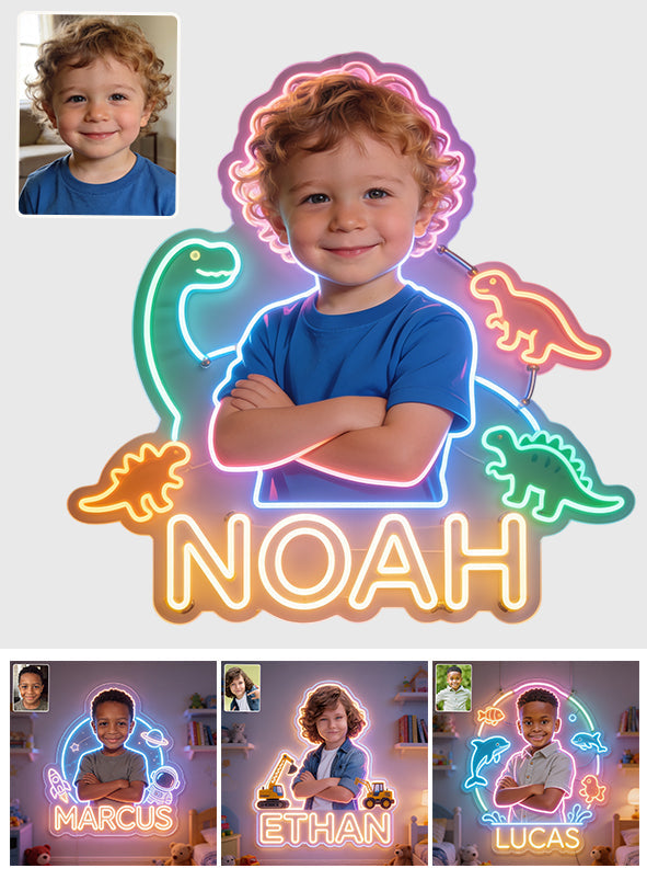 Any Photo Any Theme - Dinosaur, Astronaut, Construction,.... - Personalized Kid Neon LED Light Sign