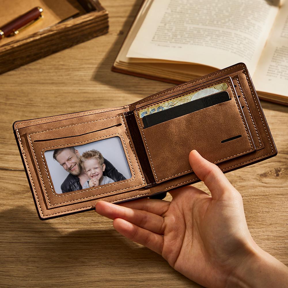 Any Photo - Personalized Engraved Photo Bifold Leather Wallet