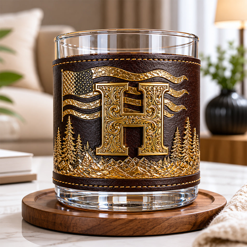 Initial Custom For Whiskey Lovers - Personalized Whisky Whiskey Glass With Leather Holder